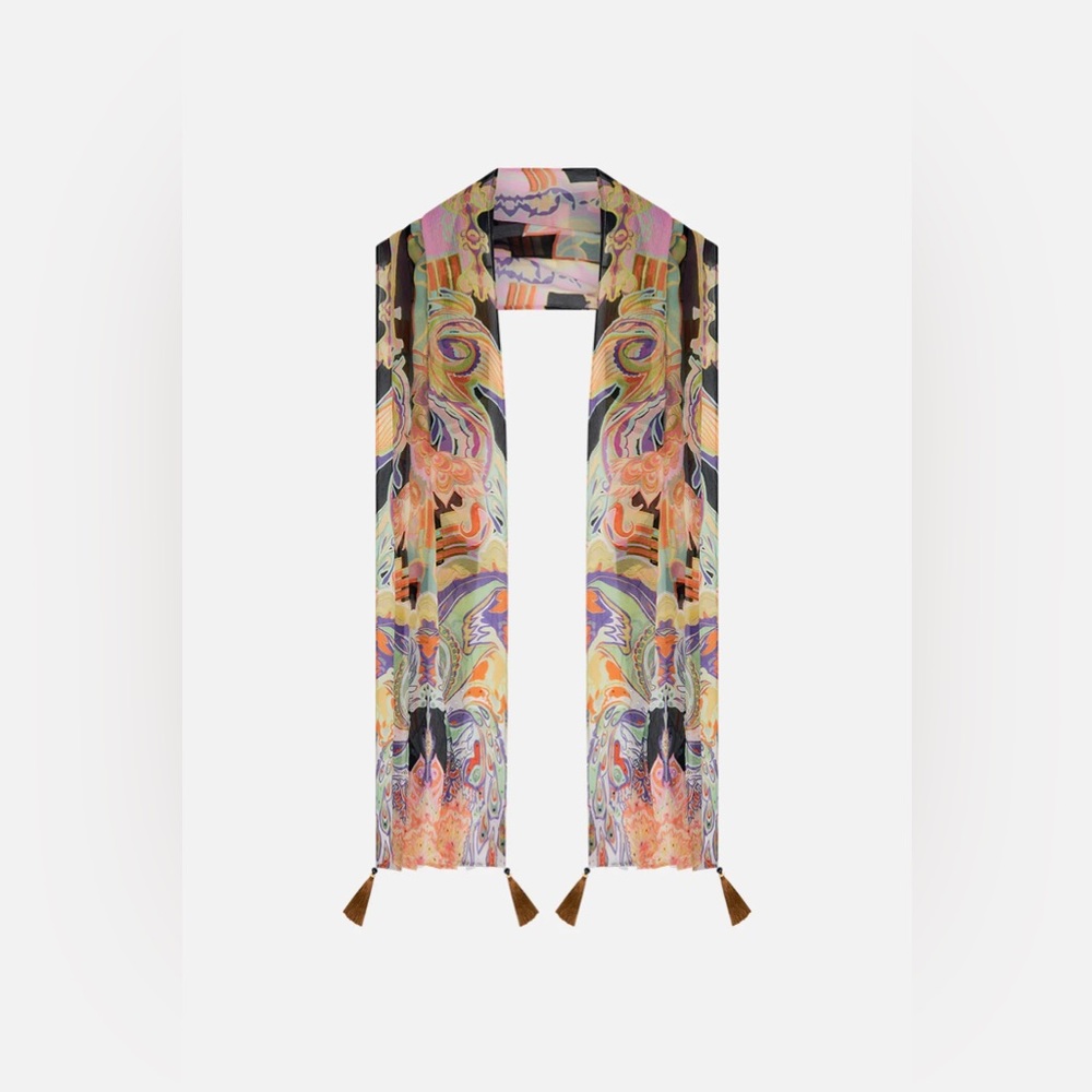 Camilla “Club Cinemania” black silk retro print scarf shawl headwrap top belt